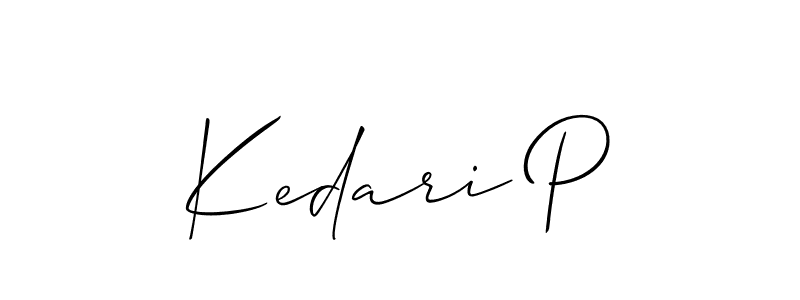 How to make Kedari P name signature. Use Allison_Script style for creating short signs online. This is the latest handwritten sign. Kedari P signature style 2 images and pictures png