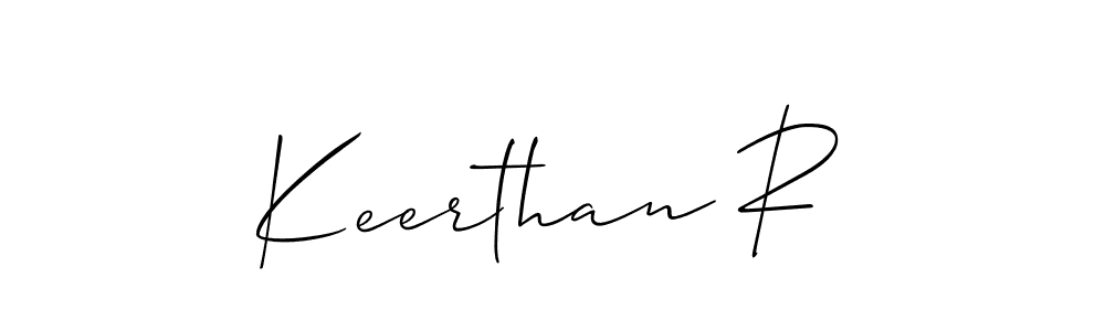 The best way (Allison_Script) to make a short signature is to pick only two or three words in your name. The name Keerthan R include a total of six letters. For converting this name. Keerthan R signature style 2 images and pictures png