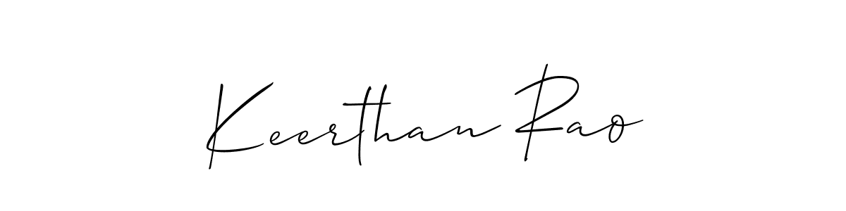 Allison_Script is a professional signature style that is perfect for those who want to add a touch of class to their signature. It is also a great choice for those who want to make their signature more unique. Get Keerthan Rao name to fancy signature for free. Keerthan Rao signature style 2 images and pictures png