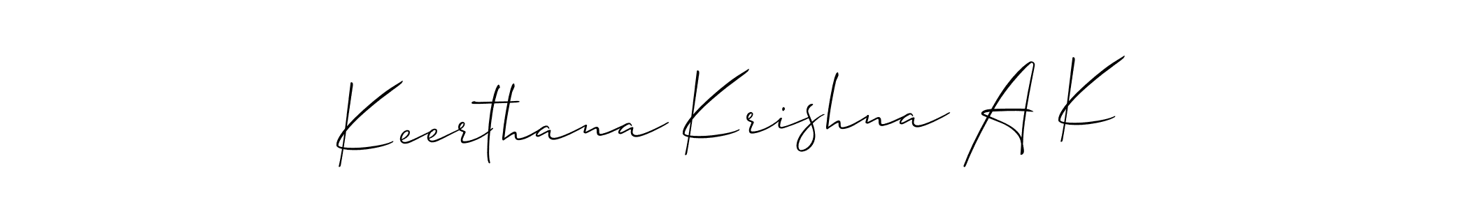 You should practise on your own different ways (Allison_Script) to write your name (Keerthana Krishna A K) in signature. don't let someone else do it for you. Keerthana Krishna A K signature style 2 images and pictures png