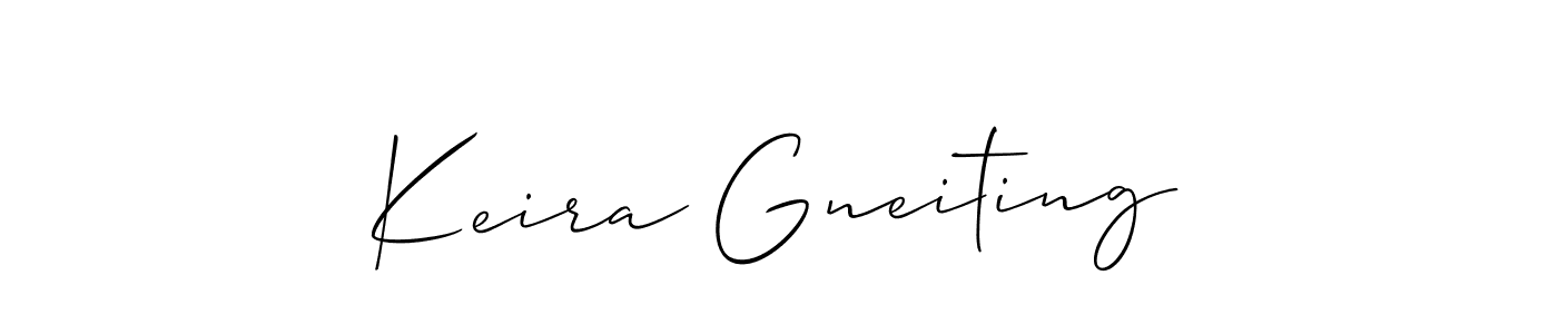 Make a short Keira Gneiting signature style. Manage your documents anywhere anytime using Allison_Script. Create and add eSignatures, submit forms, share and send files easily. Keira Gneiting signature style 2 images and pictures png