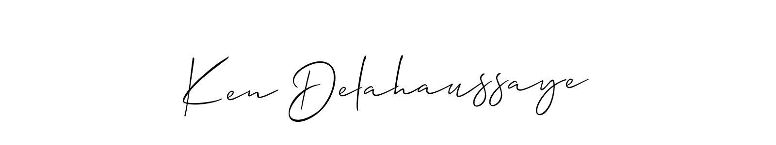 You should practise on your own different ways (Allison_Script) to write your name (Ken Delahaussaye) in signature. don't let someone else do it for you. Ken Delahaussaye signature style 2 images and pictures png