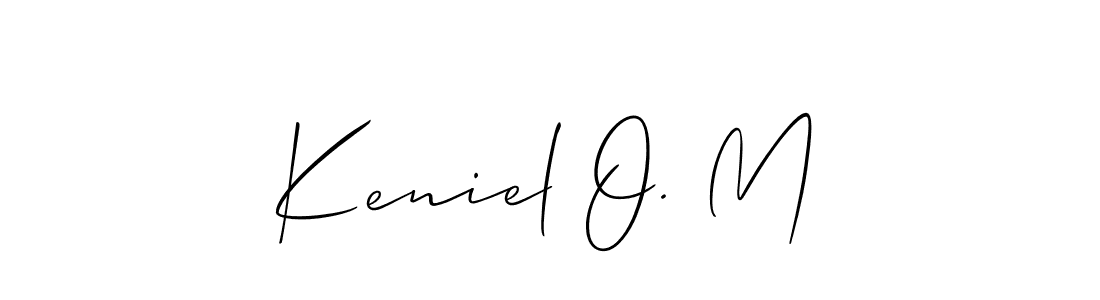 The best way (Allison_Script) to make a short signature is to pick only two or three words in your name. The name Keniel O. M include a total of six letters. For converting this name. Keniel O. M signature style 2 images and pictures png