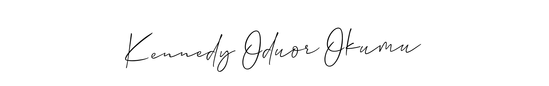 You should practise on your own different ways (Allison_Script) to write your name (Kennedy Oduor Okumu) in signature. don't let someone else do it for you. Kennedy Oduor Okumu signature style 2 images and pictures png