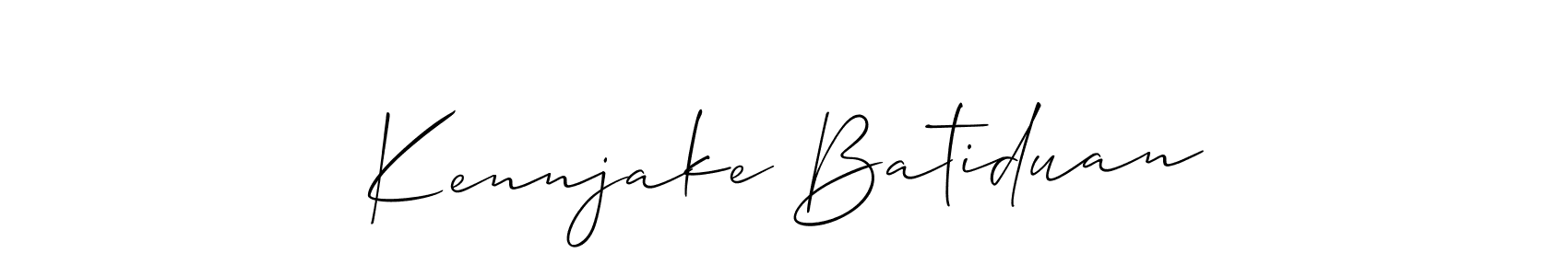 This is the best signature style for the Kennjake Batiduan name. Also you like these signature font (Allison_Script). Mix name signature. Kennjake Batiduan signature style 2 images and pictures png