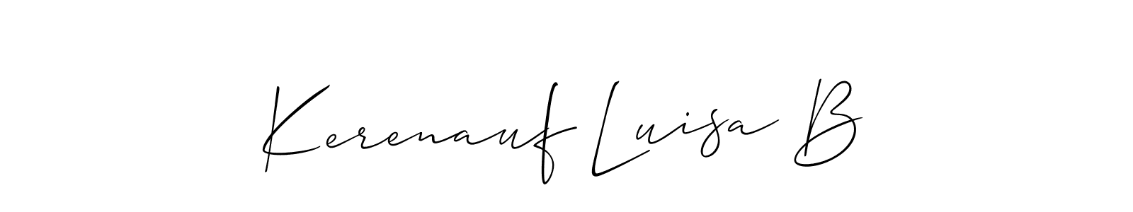 The best way (Allison_Script) to make a short signature is to pick only two or three words in your name. The name Kerenauf Luisa B include a total of six letters. For converting this name. Kerenauf Luisa B signature style 2 images and pictures png