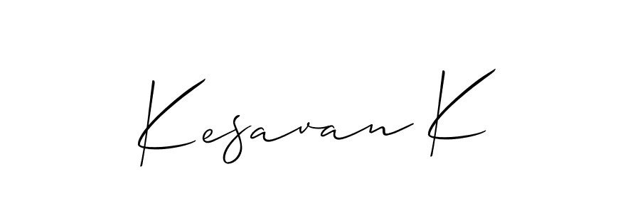 Use a signature maker to create a handwritten signature online. With this signature software, you can design (Allison_Script) your own signature for name Kesavan K. Kesavan K signature style 2 images and pictures png