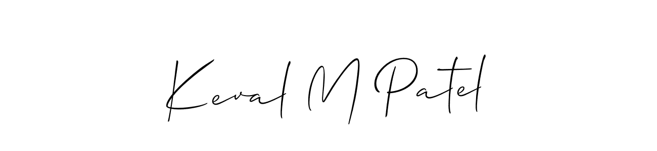 The best way (Allison_Script) to make a short signature is to pick only two or three words in your name. The name Keval M Patel include a total of six letters. For converting this name. Keval M Patel signature style 2 images and pictures png