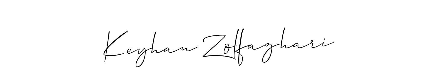 How to make Keyhan Zolfaghari name signature. Use Allison_Script style for creating short signs online. This is the latest handwritten sign. Keyhan Zolfaghari signature style 2 images and pictures png