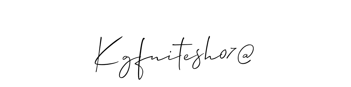 if you are searching for the best signature style for your name Kgfnitesh07@. so please give up your signature search. here we have designed multiple signature styles  using Allison_Script. Kgfnitesh07@ signature style 2 images and pictures png