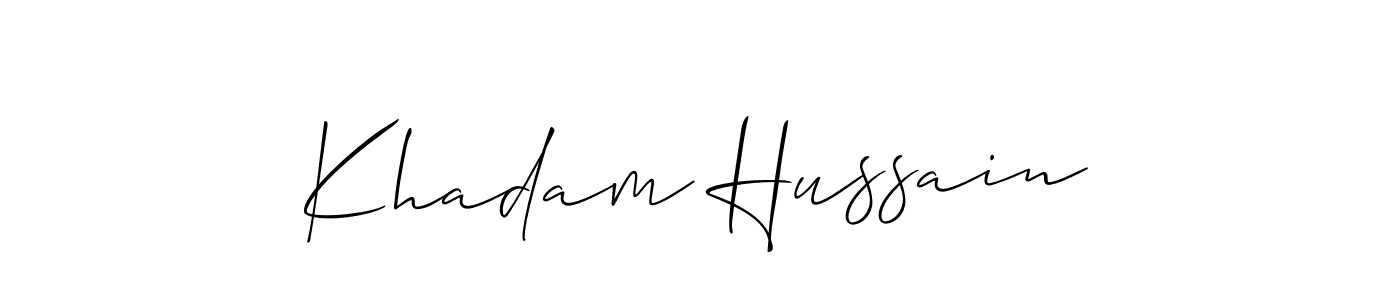 Also we have Khadam Hussain name is the best signature style. Create professional handwritten signature collection using Allison_Script autograph style. Khadam Hussain signature style 2 images and pictures png