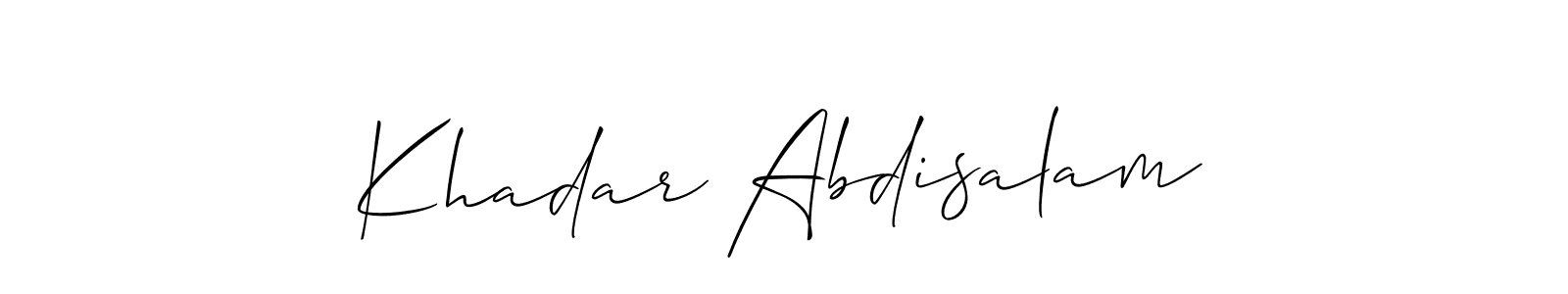 You can use this online signature creator to create a handwritten signature for the name Khadar Abdisalam. This is the best online autograph maker. Khadar Abdisalam signature style 2 images and pictures png