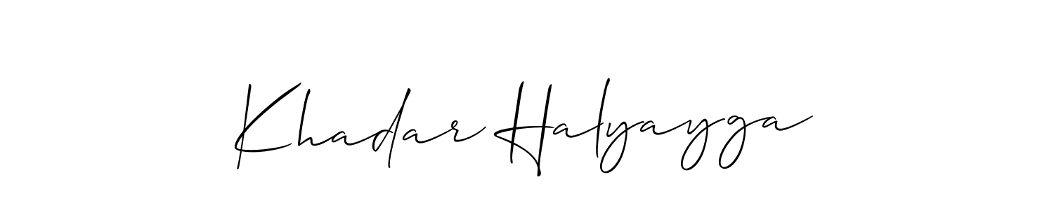 Use a signature maker to create a handwritten signature online. With this signature software, you can design (Allison_Script) your own signature for name Khadar Halyayga. Khadar Halyayga signature style 2 images and pictures png