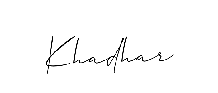 Allison_Script is a professional signature style that is perfect for those who want to add a touch of class to their signature. It is also a great choice for those who want to make their signature more unique. Get Khadhar name to fancy signature for free. Khadhar signature style 2 images and pictures png