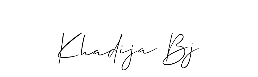The best way (Allison_Script) to make a short signature is to pick only two or three words in your name. The name Khadija Bj include a total of six letters. For converting this name. Khadija Bj signature style 2 images and pictures png