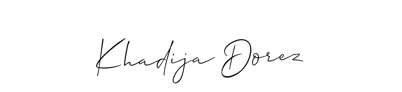 The best way (Allison_Script) to make a short signature is to pick only two or three words in your name. The name Khadija Dorez include a total of six letters. For converting this name. Khadija Dorez signature style 2 images and pictures png