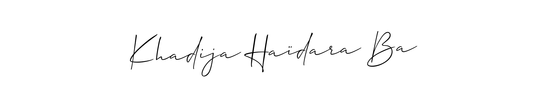 The best way (Allison_Script) to make a short signature is to pick only two or three words in your name. The name Khadija Haïdara Ba include a total of six letters. For converting this name. Khadija Haïdara Ba signature style 2 images and pictures png