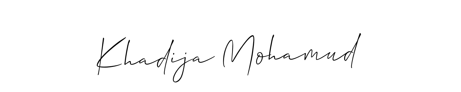 Allison_Script is a professional signature style that is perfect for those who want to add a touch of class to their signature. It is also a great choice for those who want to make their signature more unique. Get Khadija Mohamud name to fancy signature for free. Khadija Mohamud signature style 2 images and pictures png