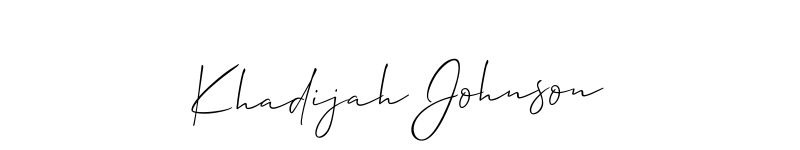 The best way (Allison_Script) to make a short signature is to pick only two or three words in your name. The name Khadijah Johnson include a total of six letters. For converting this name. Khadijah Johnson signature style 2 images and pictures png