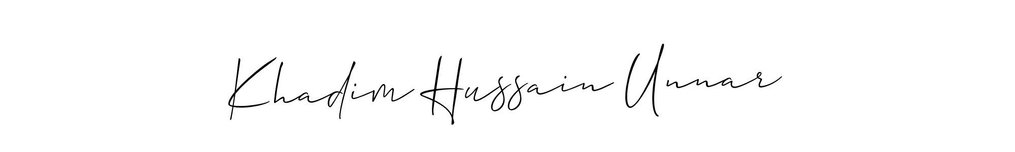 Use a signature maker to create a handwritten signature online. With this signature software, you can design (Allison_Script) your own signature for name Khadim Hussain Unnar. Khadim Hussain Unnar signature style 2 images and pictures png