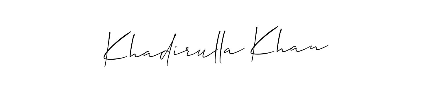 Allison_Script is a professional signature style that is perfect for those who want to add a touch of class to their signature. It is also a great choice for those who want to make their signature more unique. Get Khadirulla Khan name to fancy signature for free. Khadirulla Khan signature style 2 images and pictures png