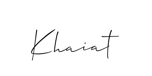 Use a signature maker to create a handwritten signature online. With this signature software, you can design (Allison_Script) your own signature for name Khaiat. Khaiat signature style 2 images and pictures png