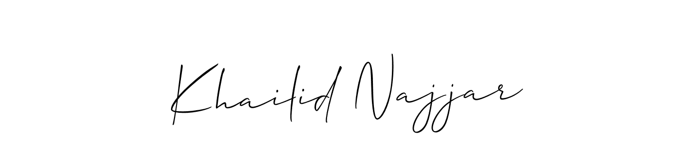 The best way (Allison_Script) to make a short signature is to pick only two or three words in your name. The name Khailid Najjar include a total of six letters. For converting this name. Khailid Najjar signature style 2 images and pictures png