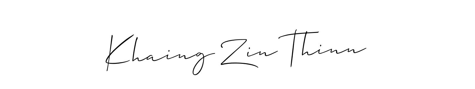 Allison_Script is a professional signature style that is perfect for those who want to add a touch of class to their signature. It is also a great choice for those who want to make their signature more unique. Get Khaing Zin Thinn name to fancy signature for free. Khaing Zin Thinn signature style 2 images and pictures png