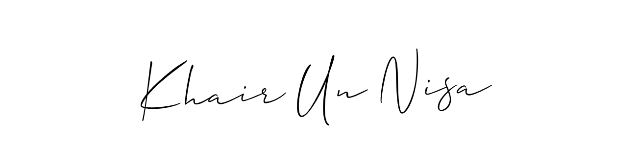 It looks lik you need a new signature style for name Khair Un Nisa. Design unique handwritten (Allison_Script) signature with our free signature maker in just a few clicks. Khair Un Nisa signature style 2 images and pictures png