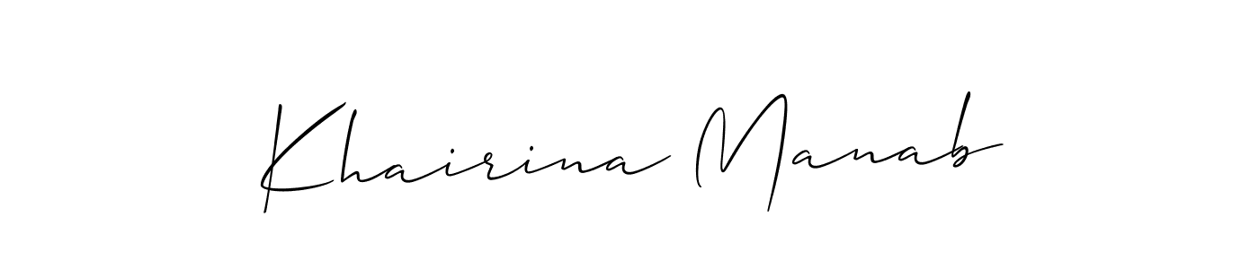 if you are searching for the best signature style for your name Khairina Manab. so please give up your signature search. here we have designed multiple signature styles  using Allison_Script. Khairina Manab signature style 2 images and pictures png