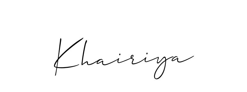 Use a signature maker to create a handwritten signature online. With this signature software, you can design (Allison_Script) your own signature for name Khairiya. Khairiya signature style 2 images and pictures png