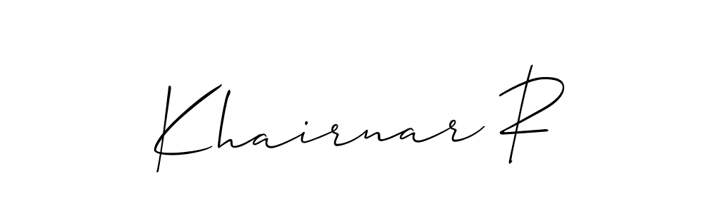 Similarly Allison_Script is the best handwritten signature design. Signature creator online .You can use it as an online autograph creator for name Khairnar R. Khairnar R signature style 2 images and pictures png
