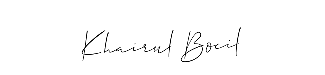 Use a signature maker to create a handwritten signature online. With this signature software, you can design (Allison_Script) your own signature for name Khairul Bocil. Khairul Bocil signature style 2 images and pictures png