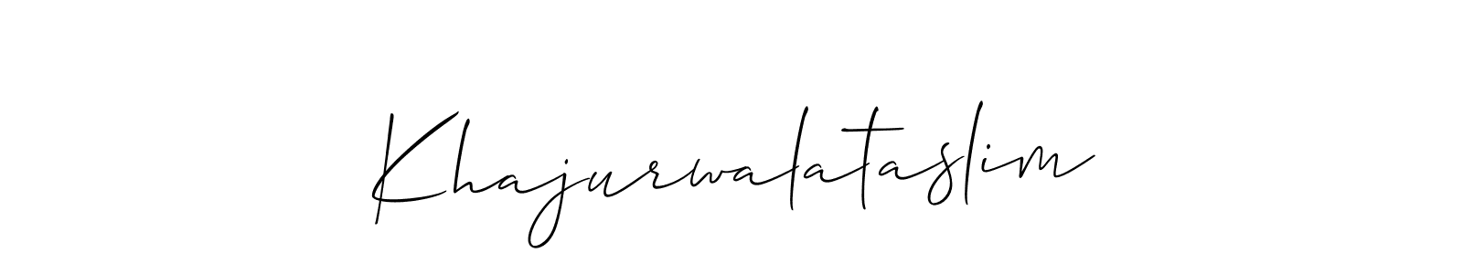 Allison_Script is a professional signature style that is perfect for those who want to add a touch of class to their signature. It is also a great choice for those who want to make their signature more unique. Get Khajurwalataslim name to fancy signature for free. Khajurwalataslim signature style 2 images and pictures png