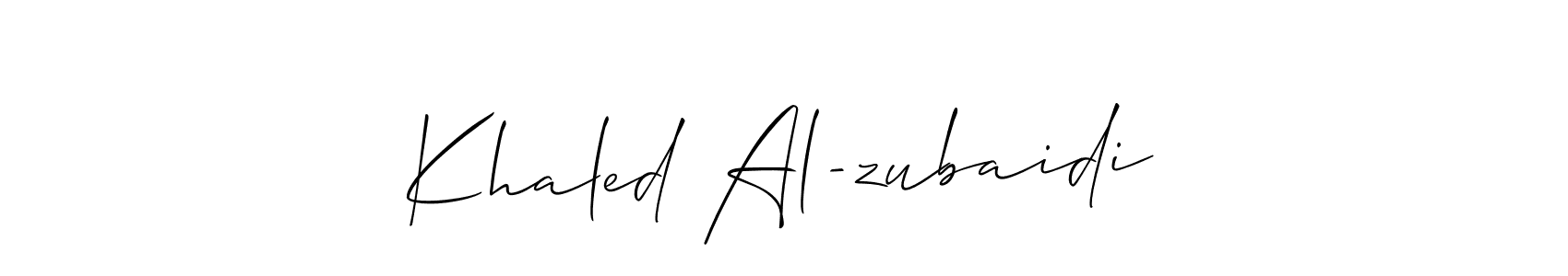 Allison_Script is a professional signature style that is perfect for those who want to add a touch of class to their signature. It is also a great choice for those who want to make their signature more unique. Get Khaled Al-zubaidi name to fancy signature for free. Khaled Al-zubaidi signature style 2 images and pictures png