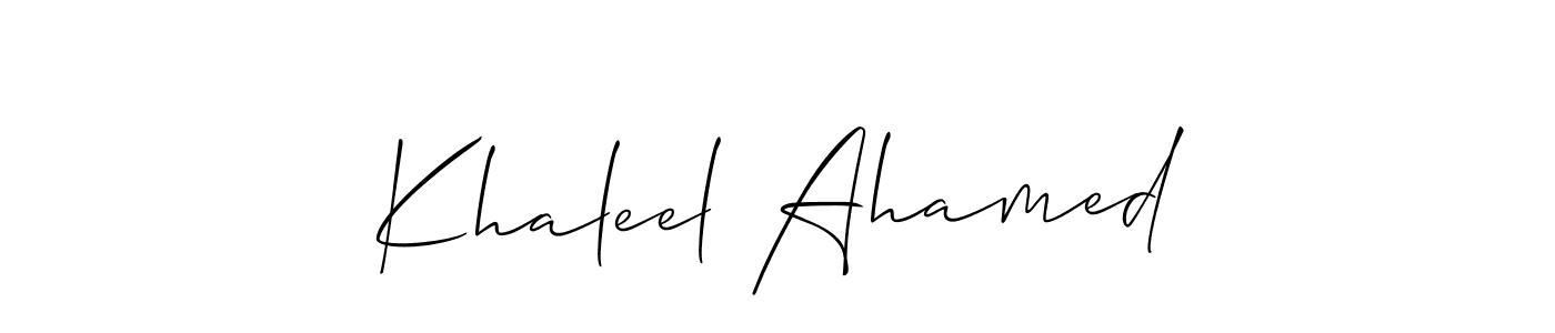 You should practise on your own different ways (Allison_Script) to write your name (Khaleel Ahamed) in signature. don't let someone else do it for you. Khaleel Ahamed signature style 2 images and pictures png