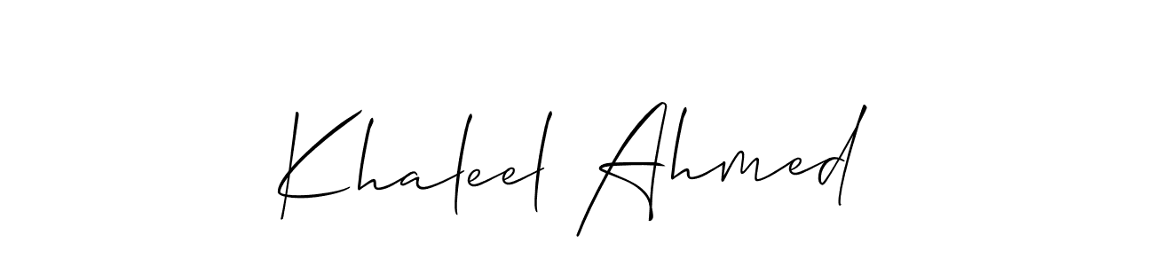 Also You can easily find your signature by using the search form. We will create Khaleel Ahmed name handwritten signature images for you free of cost using Allison_Script sign style. Khaleel Ahmed signature style 2 images and pictures png