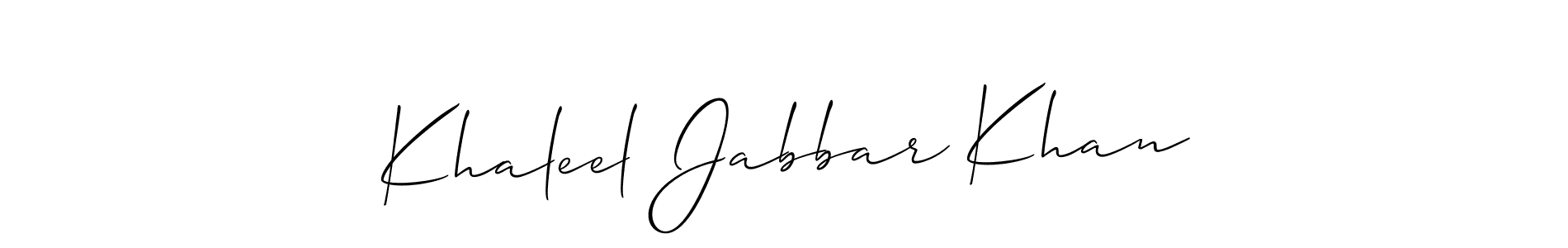 Also You can easily find your signature by using the search form. We will create Khaleel Jabbar Khan name handwritten signature images for you free of cost using Allison_Script sign style. Khaleel Jabbar Khan signature style 2 images and pictures png
