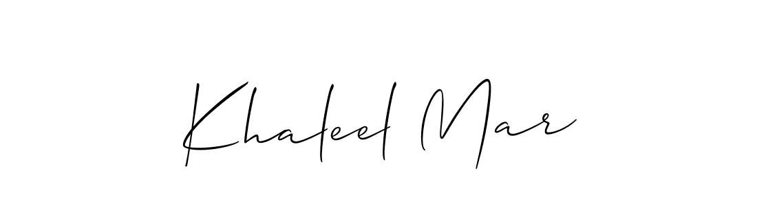 Use a signature maker to create a handwritten signature online. With this signature software, you can design (Allison_Script) your own signature for name Khaleel Mar. Khaleel Mar signature style 2 images and pictures png