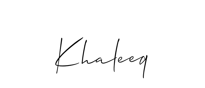 Also You can easily find your signature by using the search form. We will create Khaleeq name handwritten signature images for you free of cost using Allison_Script sign style. Khaleeq signature style 2 images and pictures png