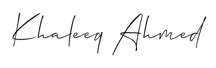 A dynamic signature style for Khaleeq Ahmed using Allison_Script script. Designed to look authentic, handwritten, and professional. Khaleeq Ahmed signature style 2 images and pictures png