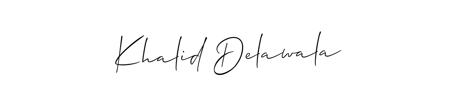 Create a beautiful signature design for name Khalid Delawala. With this signature (Allison_Script) fonts, you can make a handwritten signature for free. Khalid Delawala signature style 2 images and pictures png