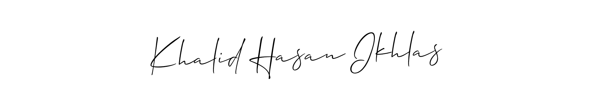 if you are searching for the best signature style for your name Khalid Hasan Ikhlas. so please give up your signature search. here we have designed multiple signature styles  using Allison_Script. Khalid Hasan Ikhlas signature style 2 images and pictures png