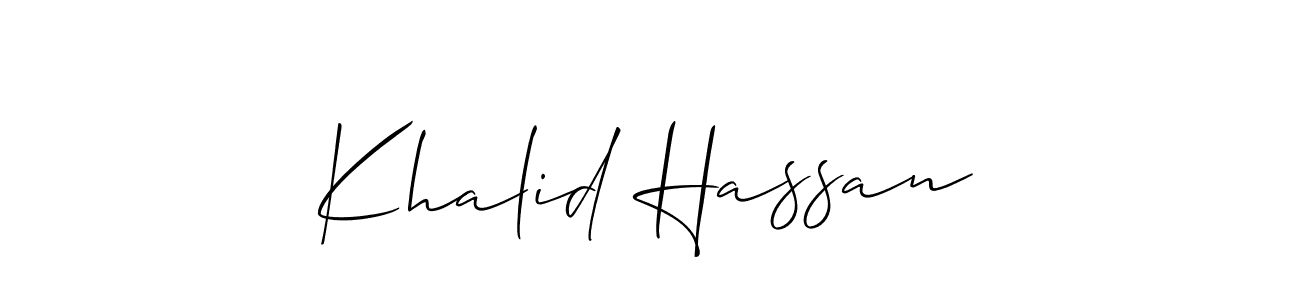 Use a signature maker to create a handwritten signature online. With this signature software, you can design (Allison_Script) your own signature for name Khalid Hassan. Khalid Hassan signature style 2 images and pictures png