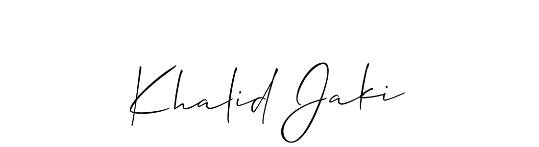 if you are searching for the best signature style for your name Khalid Jaki. so please give up your signature search. here we have designed multiple signature styles  using Allison_Script. Khalid Jaki signature style 2 images and pictures png