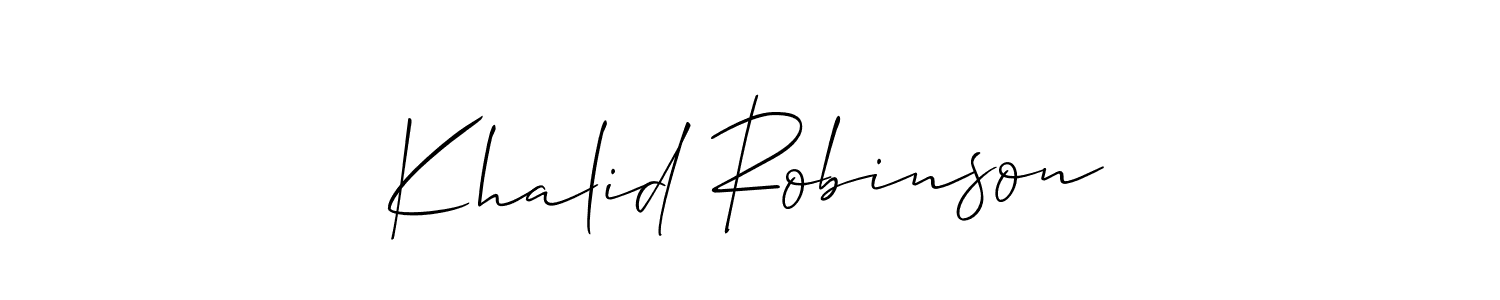 You should practise on your own different ways (Allison_Script) to write your name (Khalid Robinson) in signature. don't let someone else do it for you. Khalid Robinson signature style 2 images and pictures png