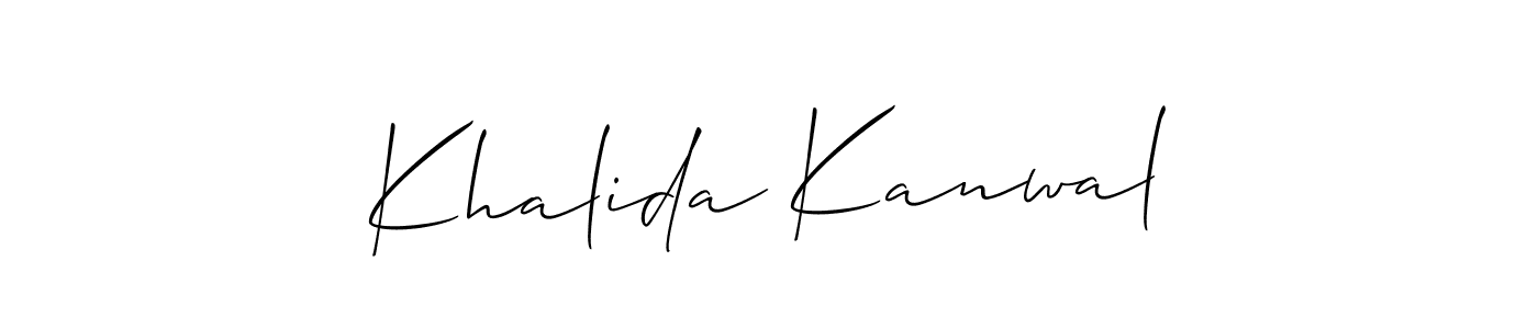 if you are searching for the best signature style for your name Khalida Kanwal. so please give up your signature search. here we have designed multiple signature styles  using Allison_Script. Khalida Kanwal signature style 2 images and pictures png
