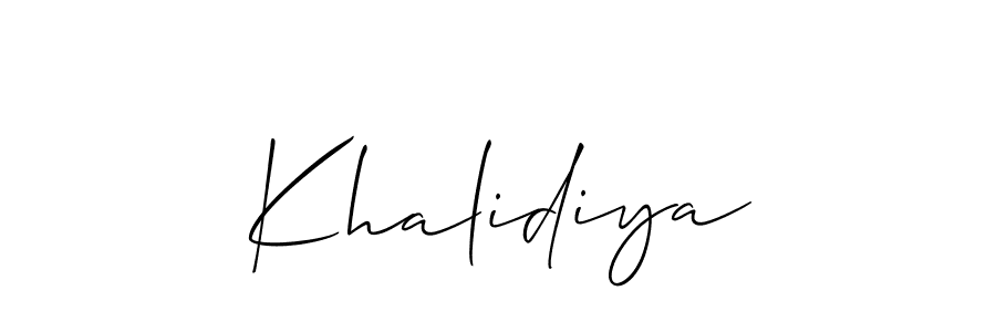 You should practise on your own different ways (Allison_Script) to write your name (Khalidiya) in signature. don't let someone else do it for you. Khalidiya signature style 2 images and pictures png