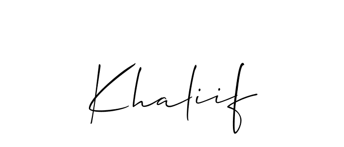 Design your own signature with our free online signature maker. With this signature software, you can create a handwritten (Allison_Script) signature for name Khaliif. Khaliif signature style 2 images and pictures png