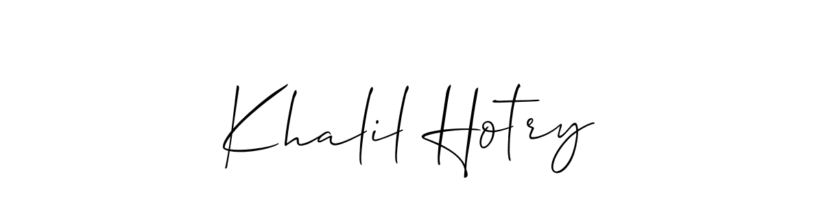 Make a short Khalil Hotry signature style. Manage your documents anywhere anytime using Allison_Script. Create and add eSignatures, submit forms, share and send files easily. Khalil Hotry signature style 2 images and pictures png